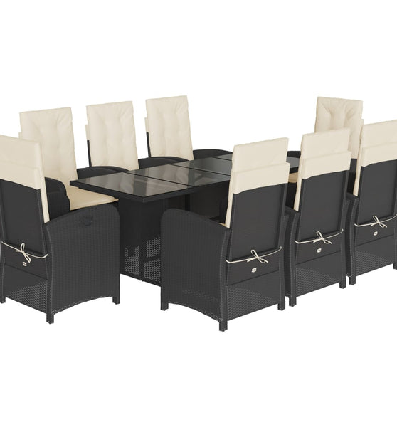 9-tlg. Garten-Essgruppe mit Kissen Schwarz Poly Rattan