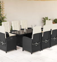 9-tlg. Garten-Essgruppe mit Kissen Schwarz Poly Rattan