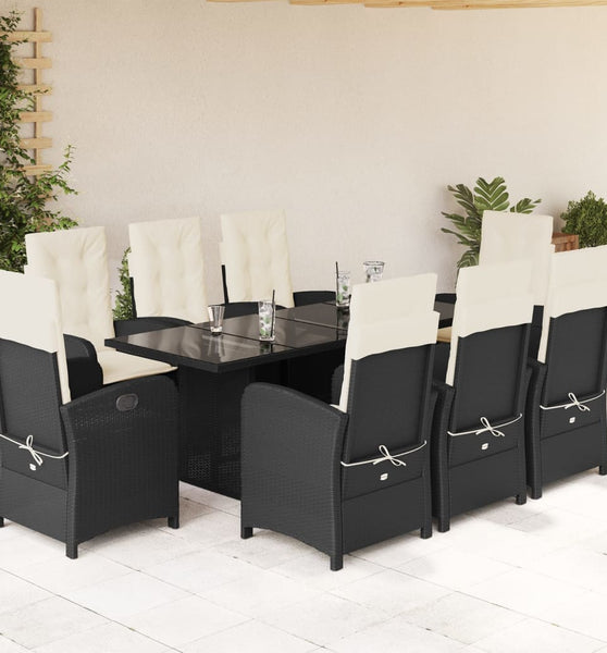 9-tlg. Garten-Essgruppe mit Kissen Schwarz Poly Rattan