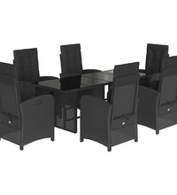 7-tlg. Garten-Essgruppe mit Kissen Schwarz Poly Rattan