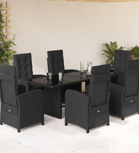 7-tlg. Garten-Essgruppe mit Kissen Schwarz Poly Rattan