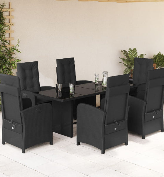 7-tlg. Garten-Essgruppe mit Kissen Schwarz Poly Rattan