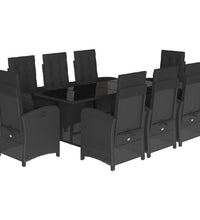 9-tlg. Garten-Essgruppe mit Kissen Schwarz Poly Rattan