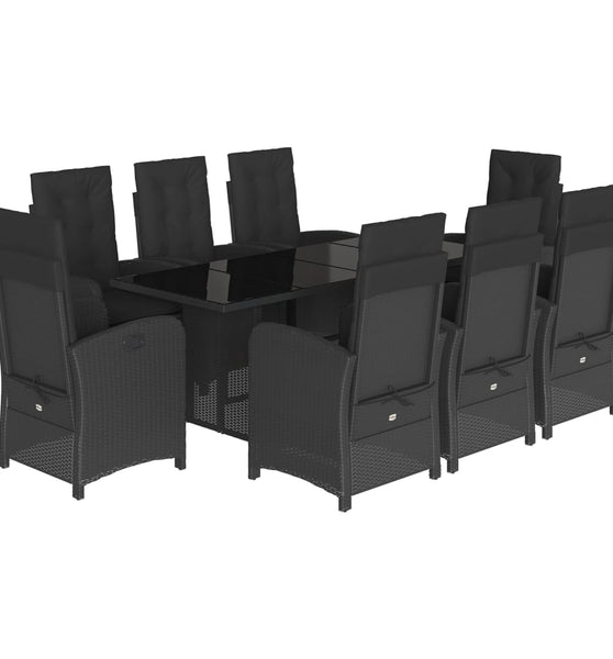 9-tlg. Garten-Essgruppe mit Kissen Schwarz Poly Rattan