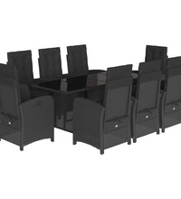 9-tlg. Garten-Essgruppe mit Kissen Schwarz Poly Rattan