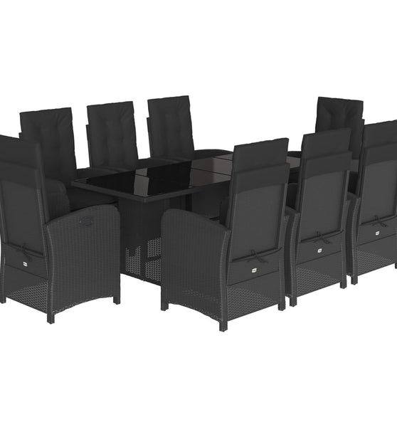 9-tlg. Garten-Essgruppe mit Kissen Schwarz Poly Rattan