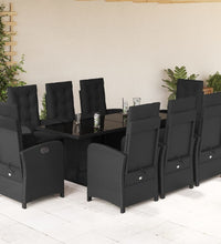 9-tlg. Garten-Essgruppe mit Kissen Schwarz Poly Rattan