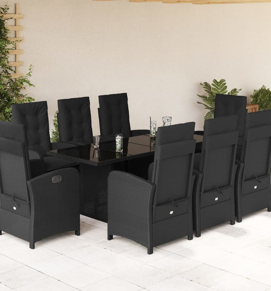 9-tlg. Garten-Essgruppe mit Kissen Schwarz Poly Rattan