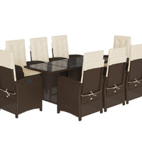 9-tlg. Garten-Essgruppe mit Kissen Braun Poly Rattan