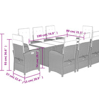 9-tlg. Garten-Essgruppe mit Kissen Braun Poly Rattan