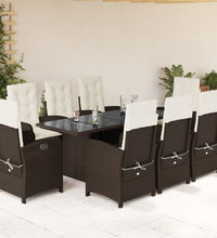 9-tlg. Garten-Essgruppe mit Kissen Braun Poly Rattan