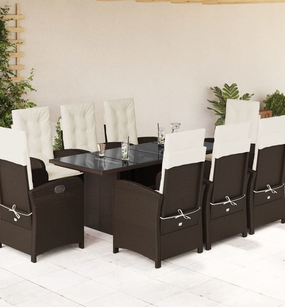 9-tlg. Garten-Essgruppe mit Kissen Braun Poly Rattan