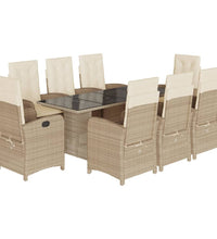 9-tlg. Garten-Essgruppe mit Kissen Beige Poly Rattan