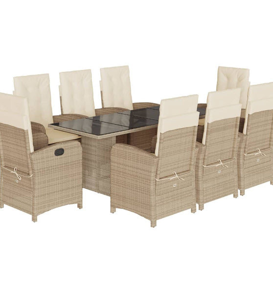 9-tlg. Garten-Essgruppe mit Kissen Beige Poly Rattan