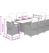9-tlg. Garten-Essgruppe mit Kissen Beige Poly Rattan