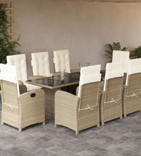 9-tlg. Garten-Essgruppe mit Kissen Beige Poly Rattan