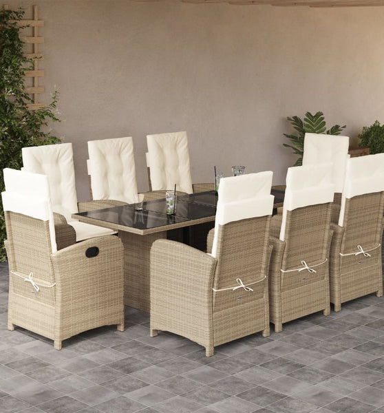 9-tlg. Garten-Essgruppe mit Kissen Beige Poly Rattan