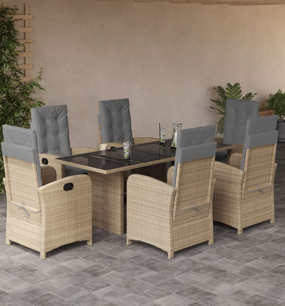 7-tlg. Garten-Essgruppe mit Kissen Beigemischung Poly Rattan