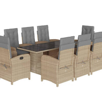 9-tlg. Garten-Essgruppe mit Kissen Beigemischung Poly Rattan