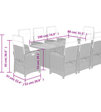 9-tlg. Garten-Essgruppe mit Kissen Schwarz Poly Rattan