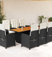 9-tlg. Garten-Essgruppe mit Kissen Schwarz Poly Rattan