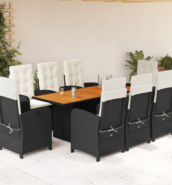 9-tlg. Garten-Essgruppe mit Kissen Schwarz Poly Rattan