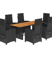 7-tlg. Garten-Essgruppe mit Kissen Schwarz Poly Rattan