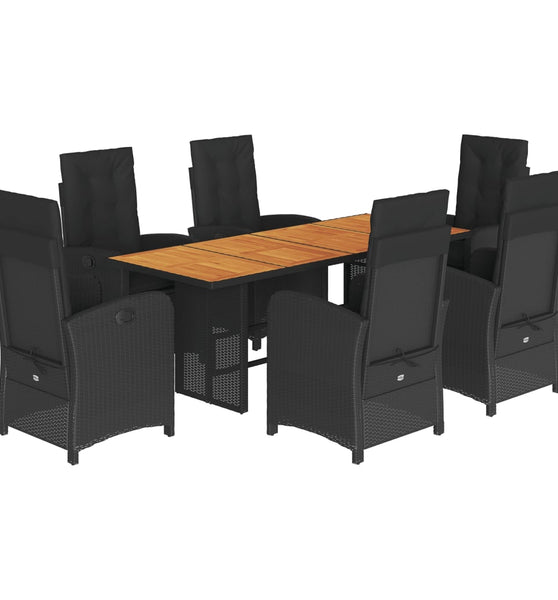 7-tlg. Garten-Essgruppe mit Kissen Schwarz Poly Rattan