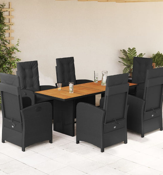 7-tlg. Garten-Essgruppe mit Kissen Schwarz Poly Rattan