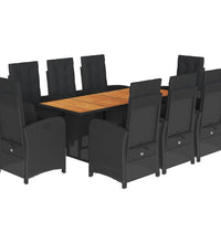 9-tlg. Garten-Essgruppe mit Kissen Schwarz Poly Rattan