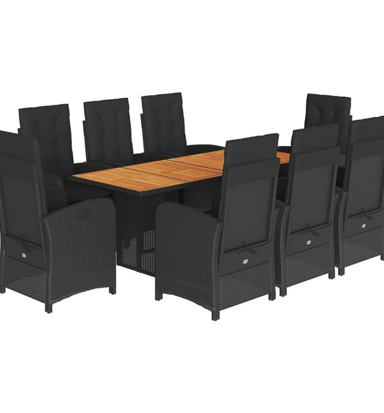 9-tlg. Garten-Essgruppe mit Kissen Schwarz Poly Rattan