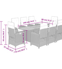 9-tlg. Garten-Essgruppe mit Kissen Schwarz Poly Rattan