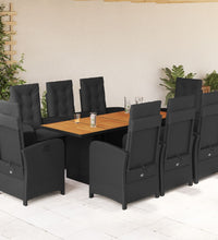 9-tlg. Garten-Essgruppe mit Kissen Schwarz Poly Rattan