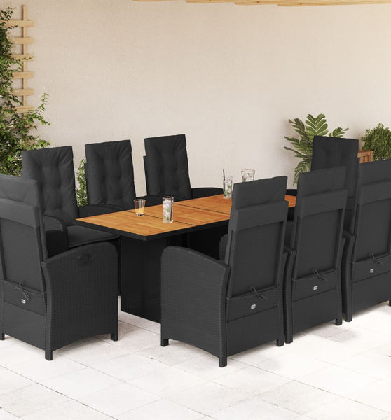 9-tlg. Garten-Essgruppe mit Kissen Schwarz Poly Rattan