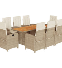 9-tlg. Garten-Essgruppe mit Kissen Beige Poly Rattan
