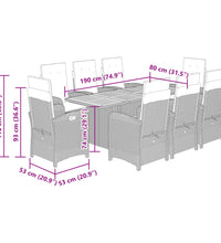 9-tlg. Garten-Essgruppe mit Kissen Beige Poly Rattan