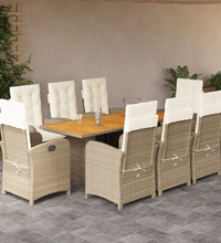 9-tlg. Garten-Essgruppe mit Kissen Beige Poly Rattan