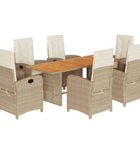 7-tlg. Garten-Essgruppe mit Kissen Beigemischung Poly Rattan