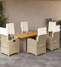 7-tlg. Garten-Essgruppe mit Kissen Beigemischung Poly Rattan