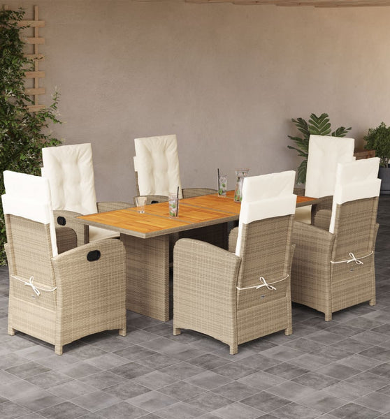 7-tlg. Garten-Essgruppe mit Kissen Beigemischung Poly Rattan