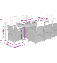 9-tlg. Garten-Essgruppe mit Kissen Beigemischung Poly Rattan