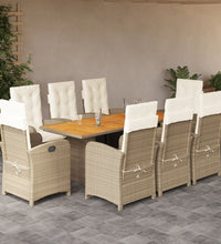 9-tlg. Garten-Essgruppe mit Kissen Beigemischung Poly Rattan