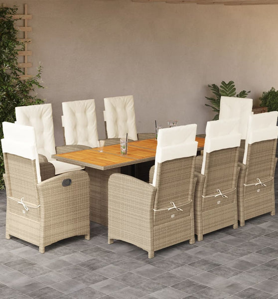 9-tlg. Garten-Essgruppe mit Kissen Beigemischung Poly Rattan