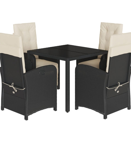 5-tlg. Garten-Essgruppe mit Kissen Schwarz Poly Rattan