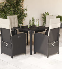 5-tlg. Garten-Essgruppe mit Kissen Schwarz Poly Rattan