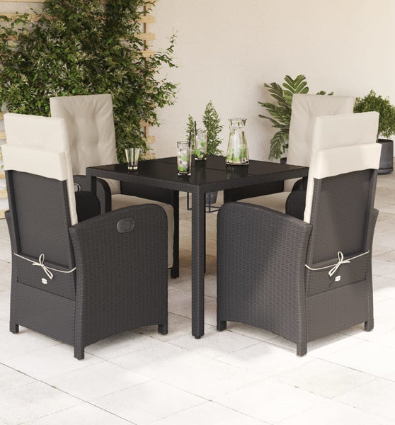 5-tlg. Garten-Essgruppe mit Kissen Schwarz Poly Rattan