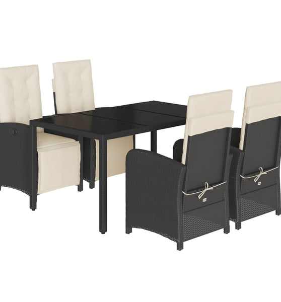 5-tlg. Garten-Essgruppe mit Kissen Schwarz Poly Rattan