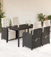 5-tlg. Garten-Essgruppe mit Kissen Schwarz Poly Rattan