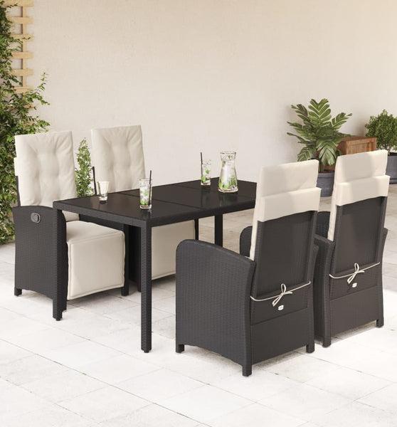 5-tlg. Garten-Essgruppe mit Kissen Schwarz Poly Rattan