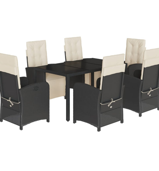 7-tlg. Garten-Essgruppe mit Kissen Schwarz Poly Rattan